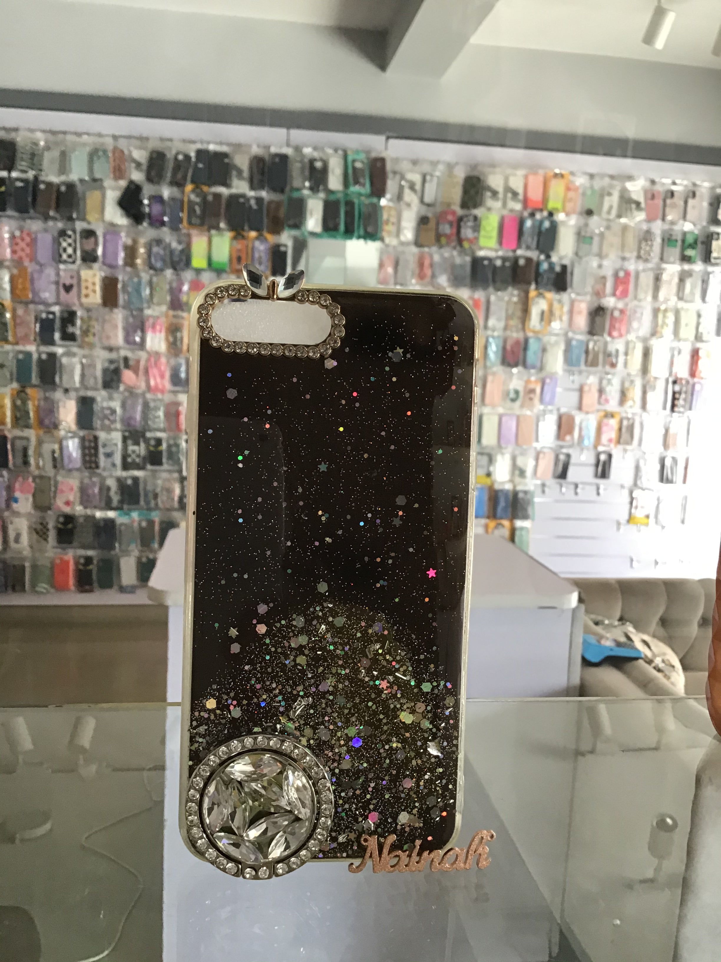 Black Glitter With Rhinestones Grip Grip Case For iPhone 7/8 plus