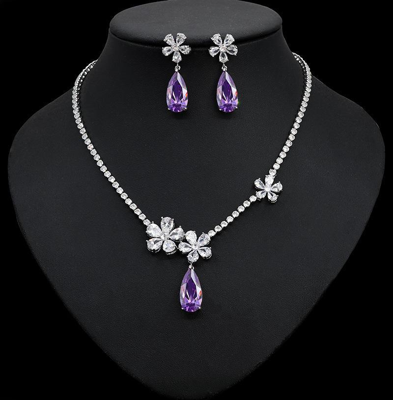 Crystal Purple Water-drops Necklace