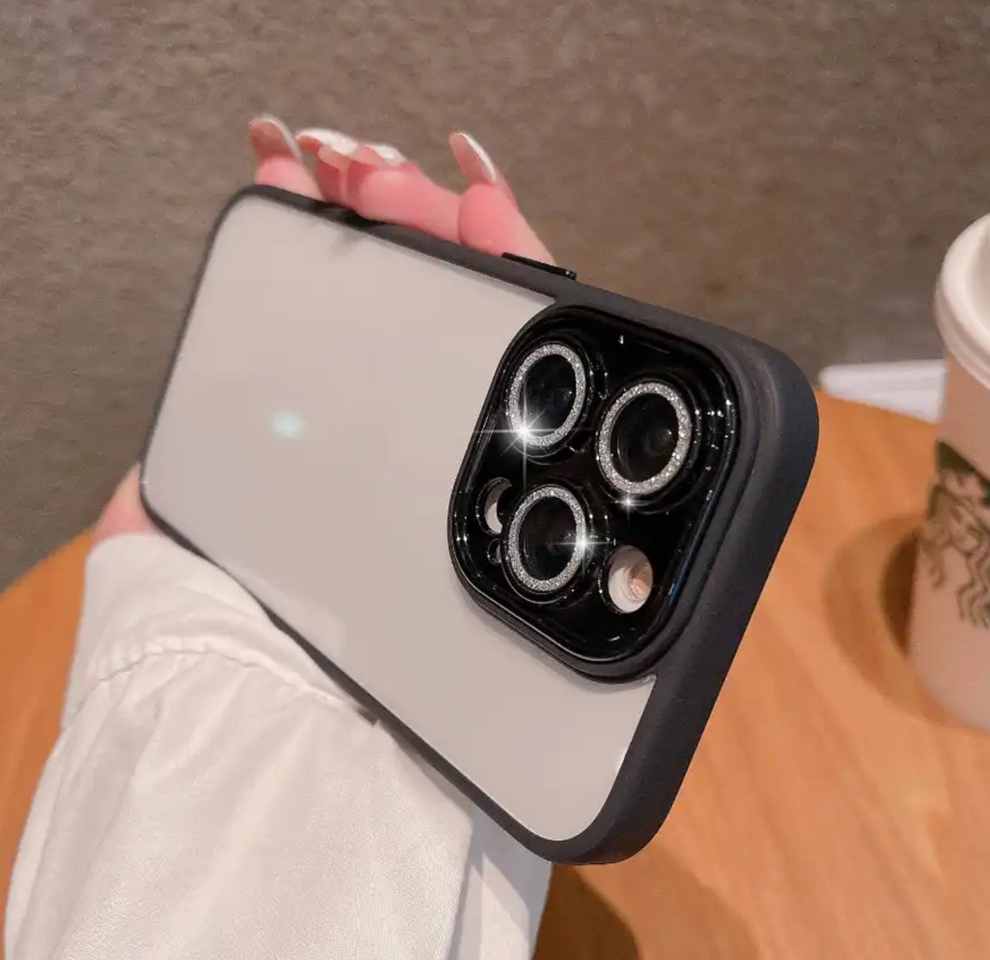 Black Shiny Camera Protection Case For iPhone 14 plus