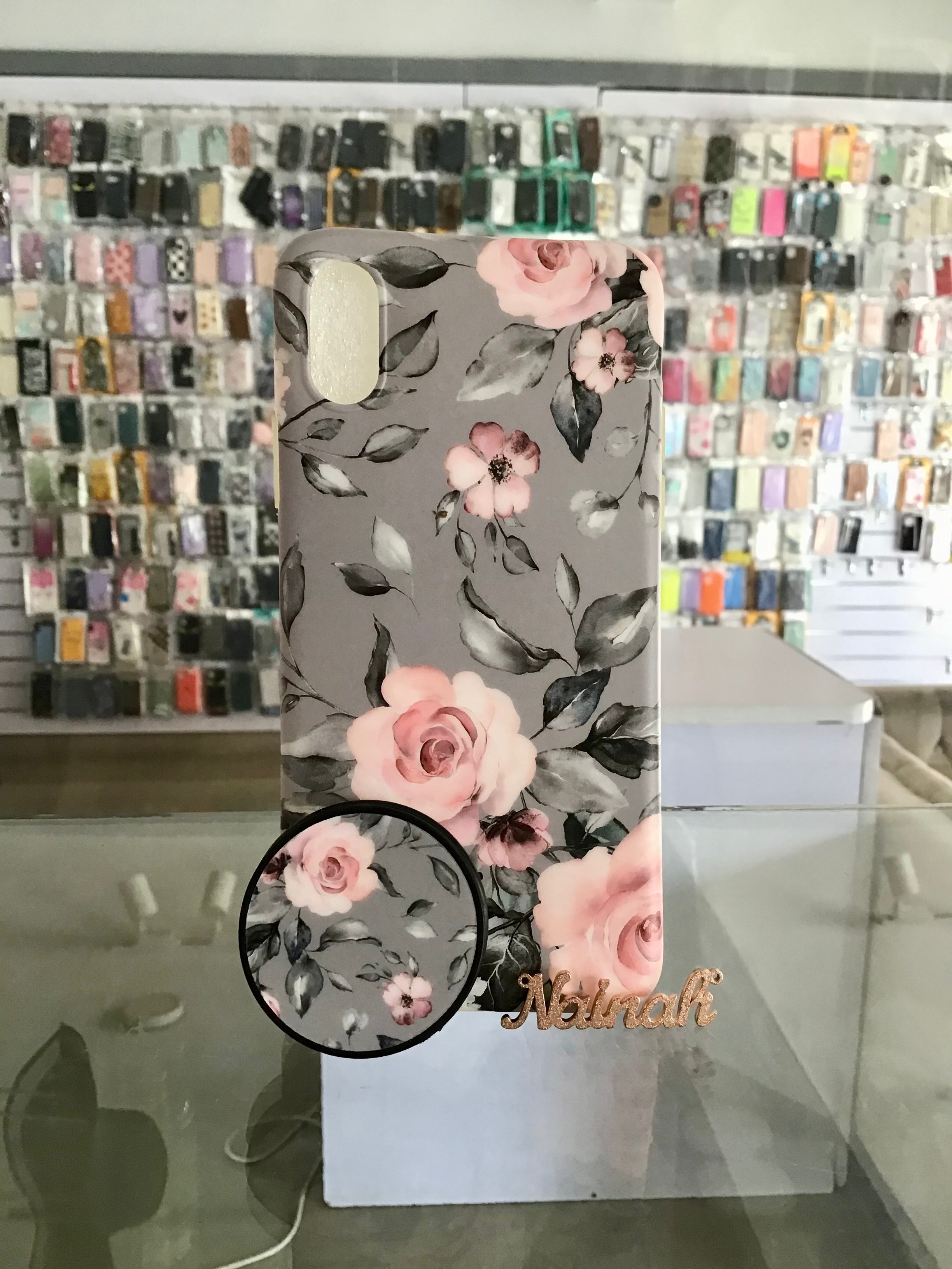 Pink Flower Gray Case For iPhone XS