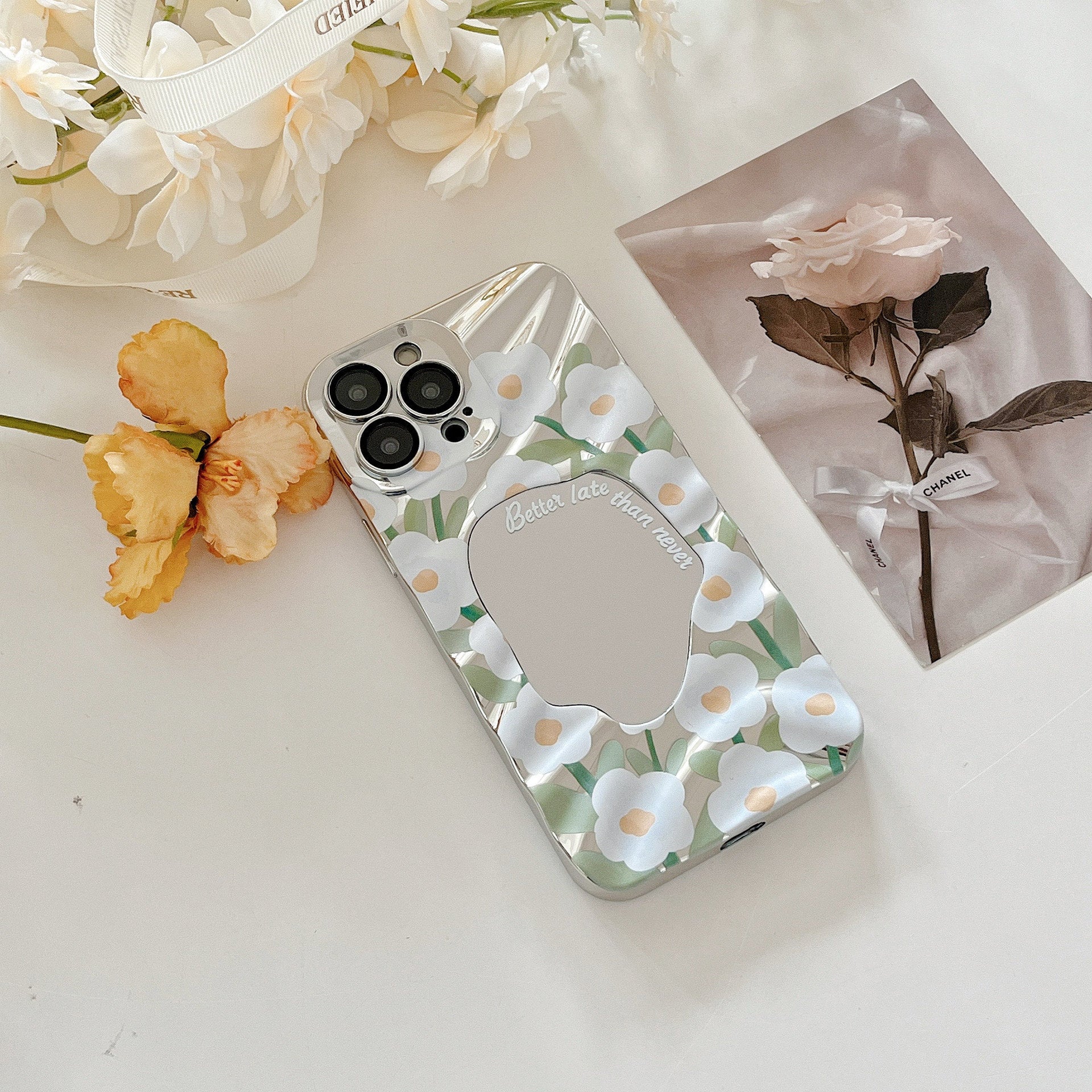 White Rose Mirror Case For IPhone 13 Pro Max