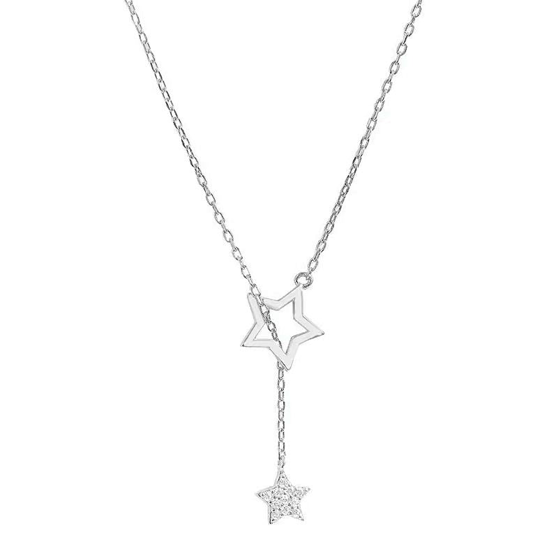 Silver double star pendant Necklace