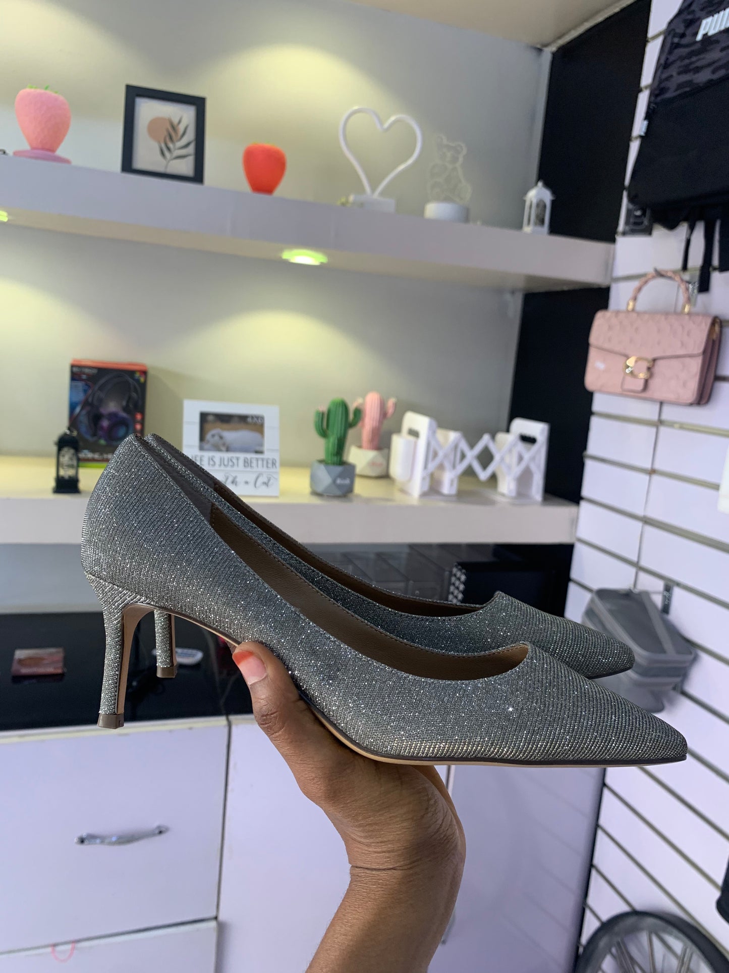 Shiny Silver High Heel Size 38