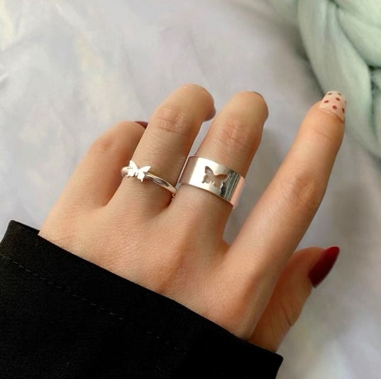 2pc Butterfly Silver Ringset