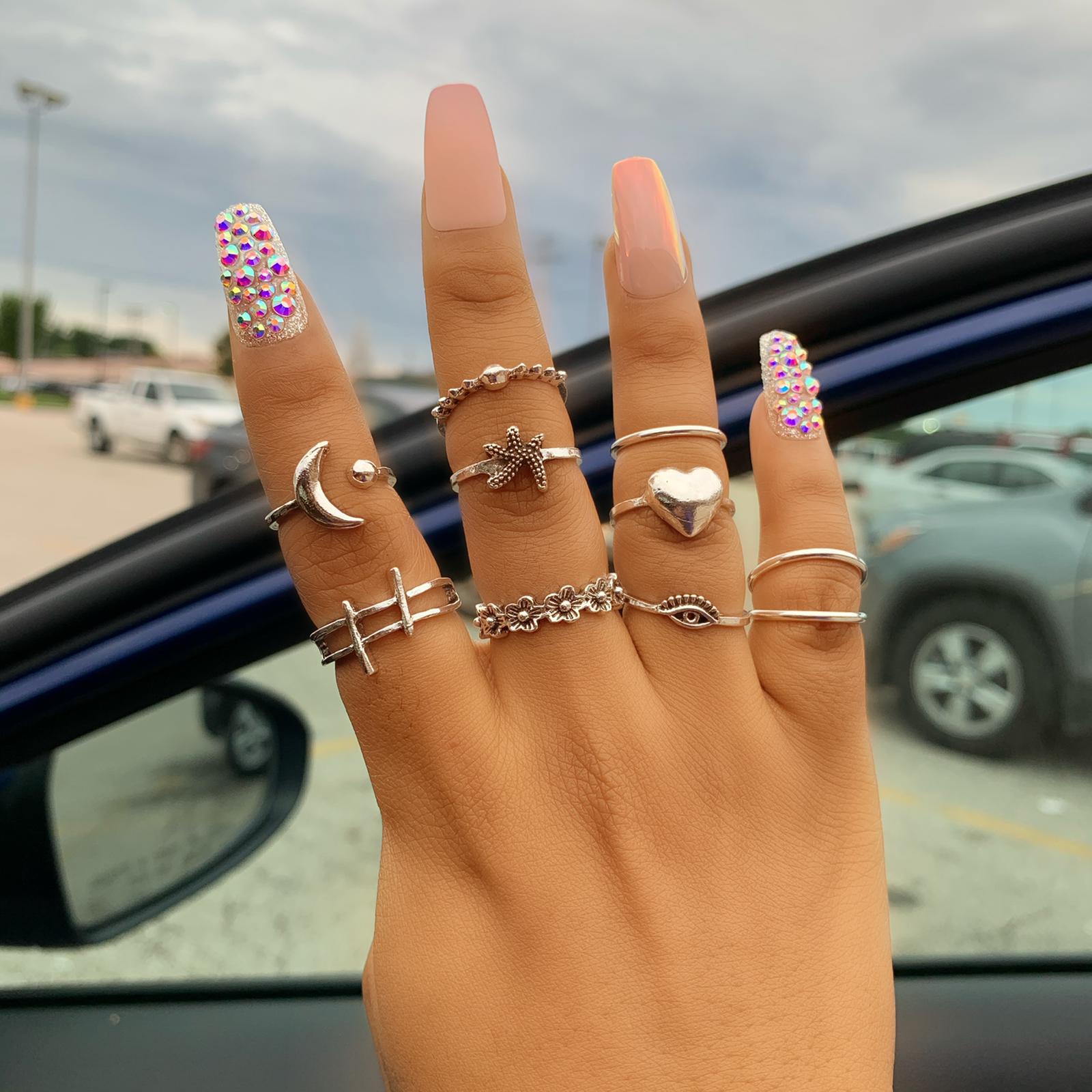 10pc fashion stainless steel silver rings .