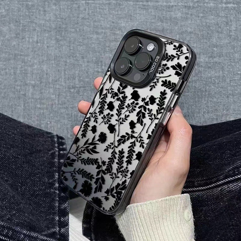 Black shadow flower case for iPhones