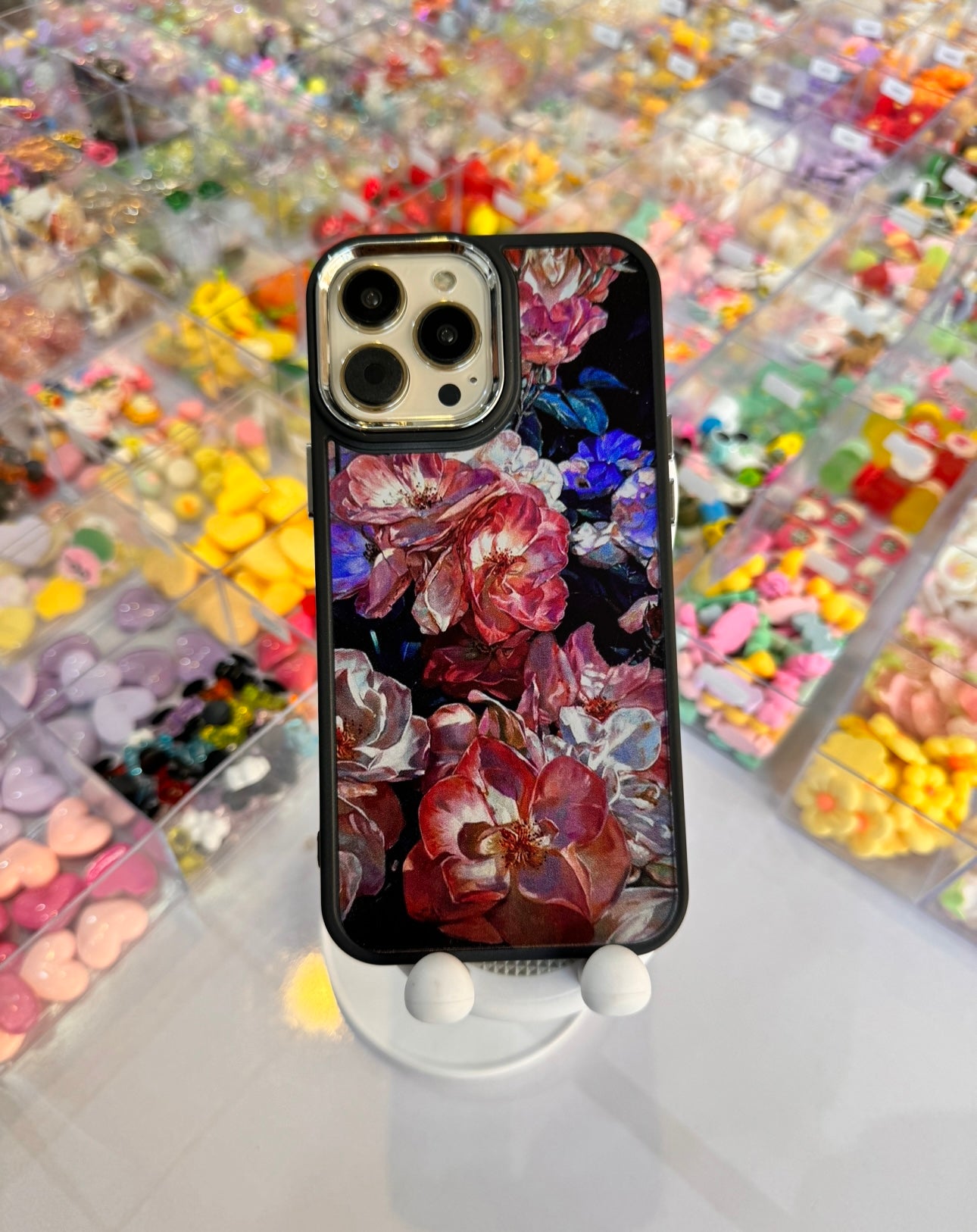 Rose flower print silver camera protection For iPhones