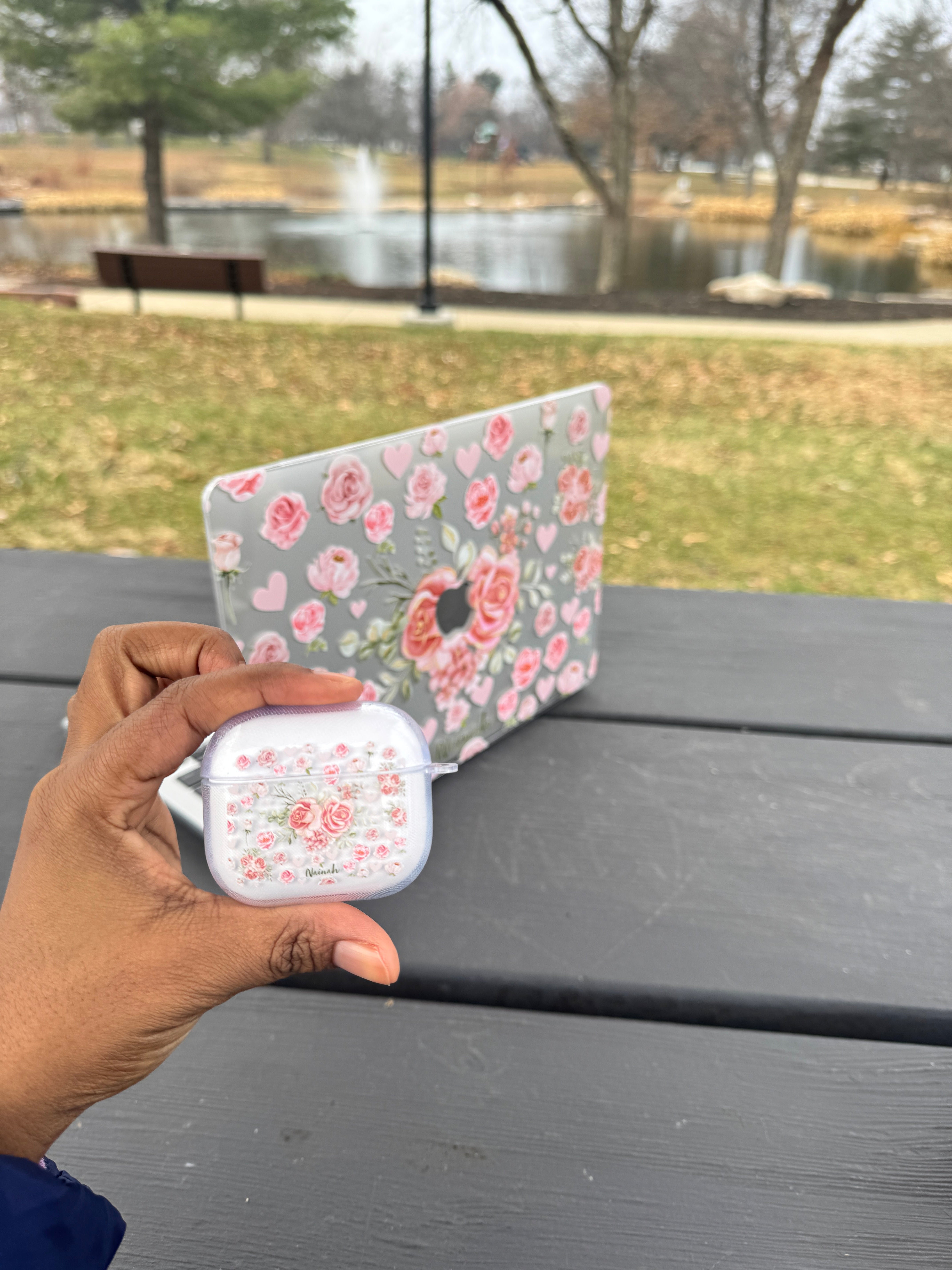 Pink Flower Bouquet Airpods Case