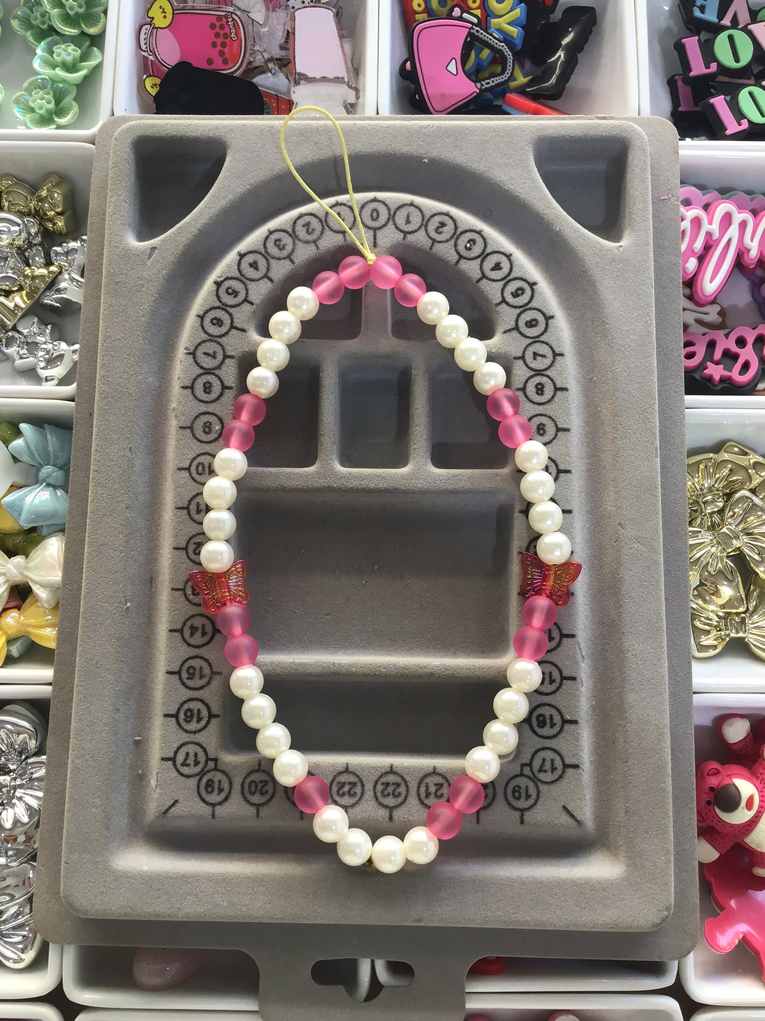 Pink & white Phone charm