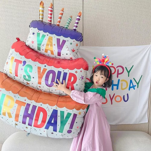 Large Cake  Foil Happy Birthday Ballons