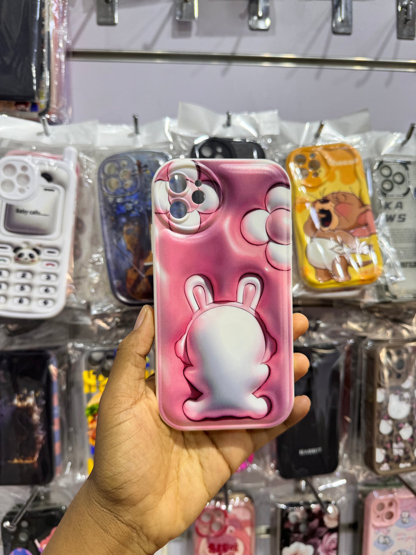 3D pink rabbit case for iPhones