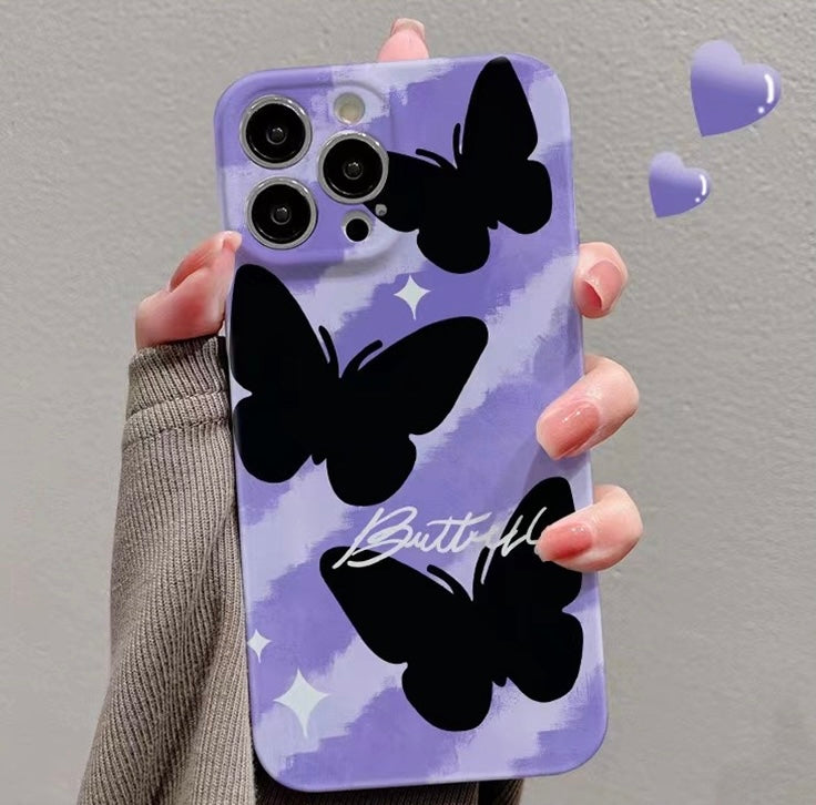 Purple Black plastic Butterfly  Case For iPhone