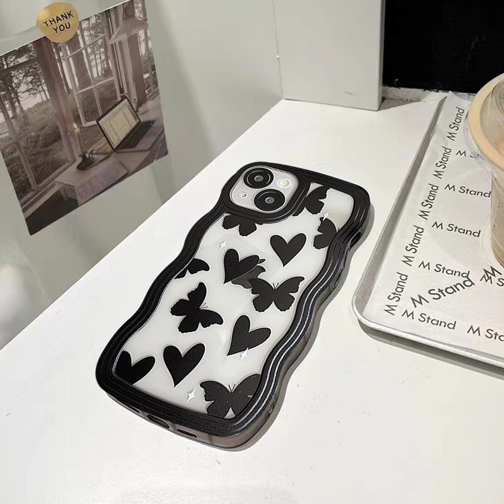 Black heart butterfly  Flower case for iPhones