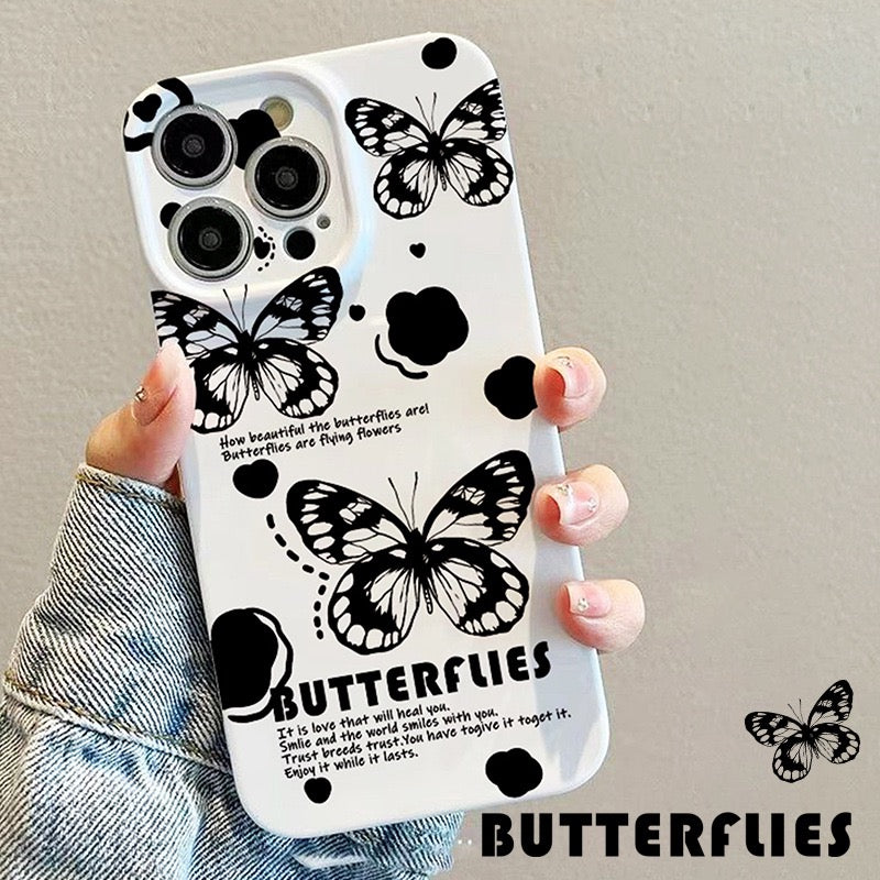 White black Butterfly plastic Case For iPhone