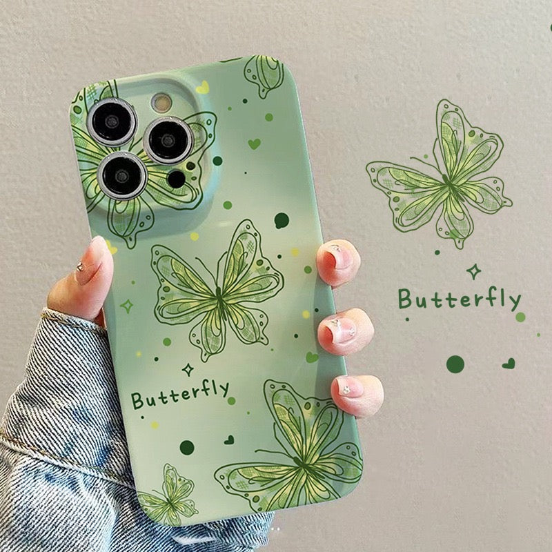 Green Butterfly plastic Case For iPhone