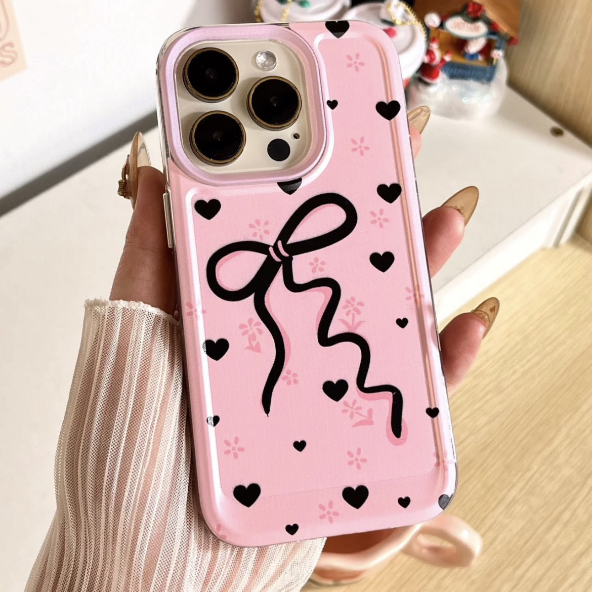 Pink Black Bow case for iPhones