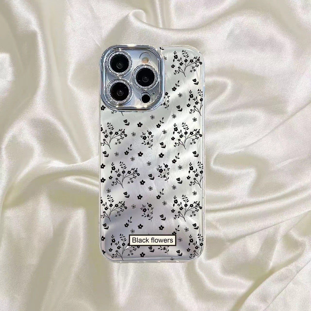 Silver Black Floral Case for iPhones