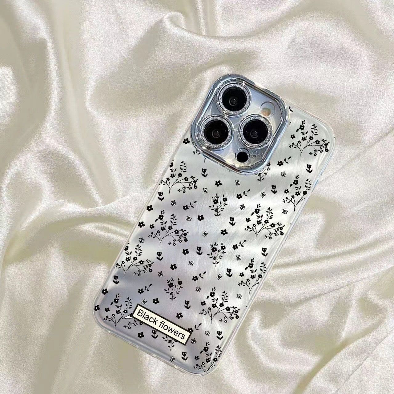 Silver Black Floral Case for iPhones