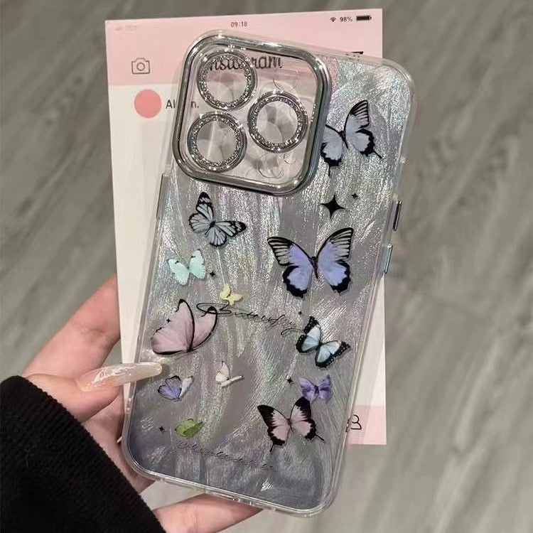 Silver Colorful Butterfly Camera Lens Case for iPhones