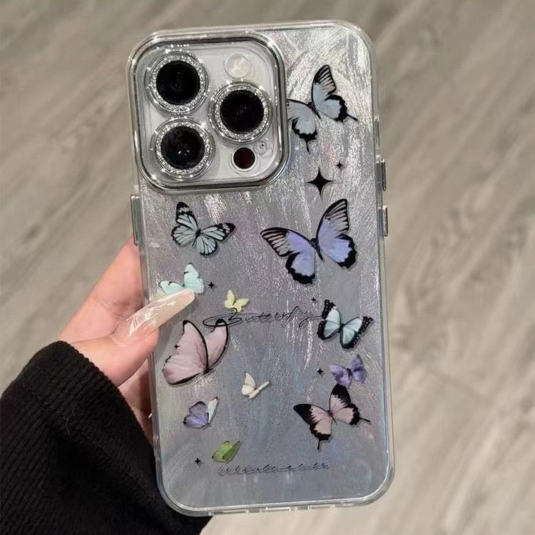 Silver Colorful Butterfly Camera Lens Case for iPhones