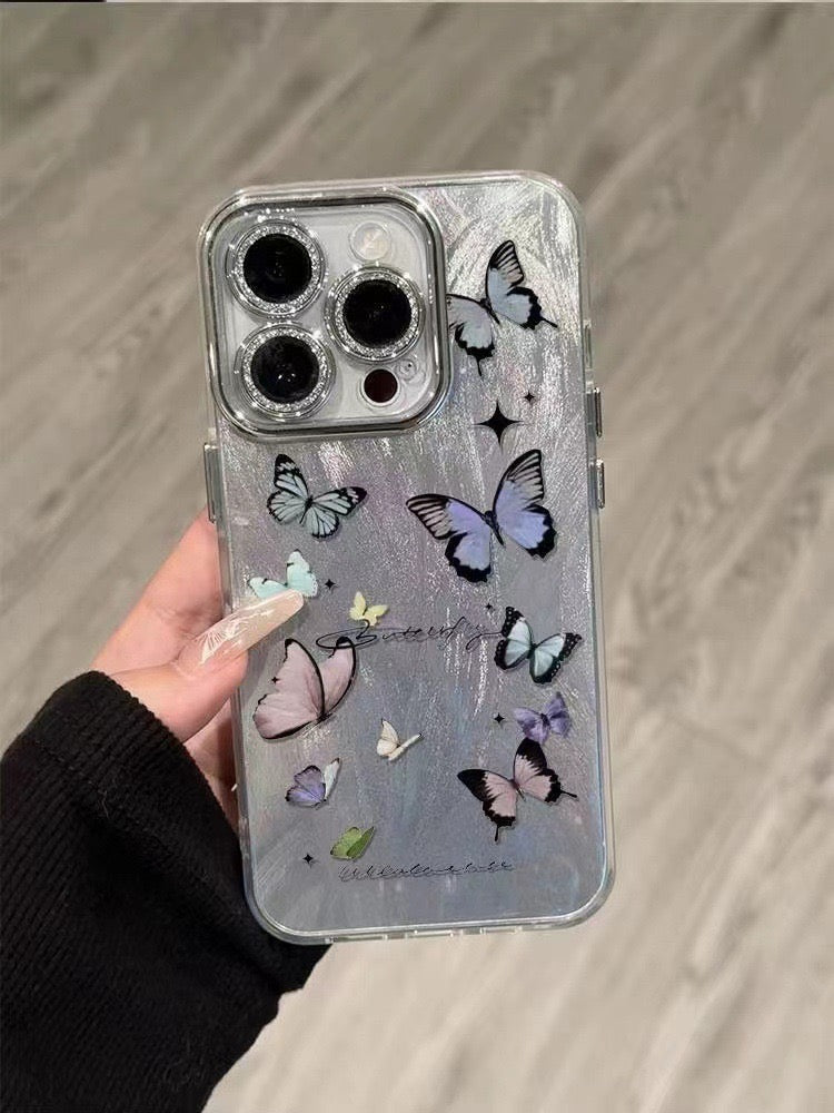 Silver Colorful Butterfly Camera Lens Case for iPhones