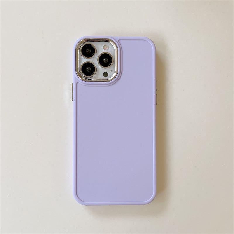 Purple Silicone Silver Case For iPhone 14 plus