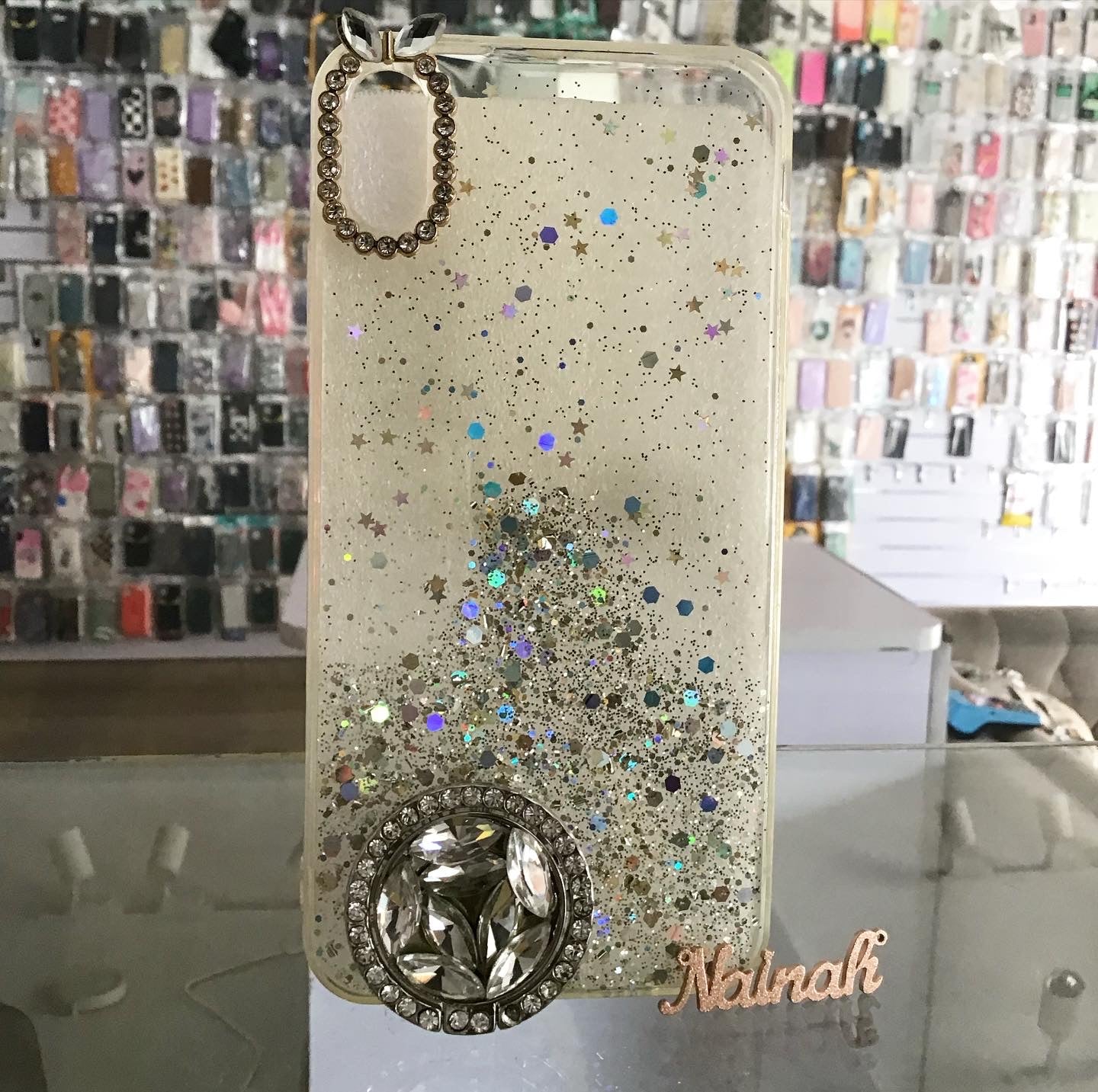Clear Glitter With Rhinestones Grip Case For iPhone XS Max