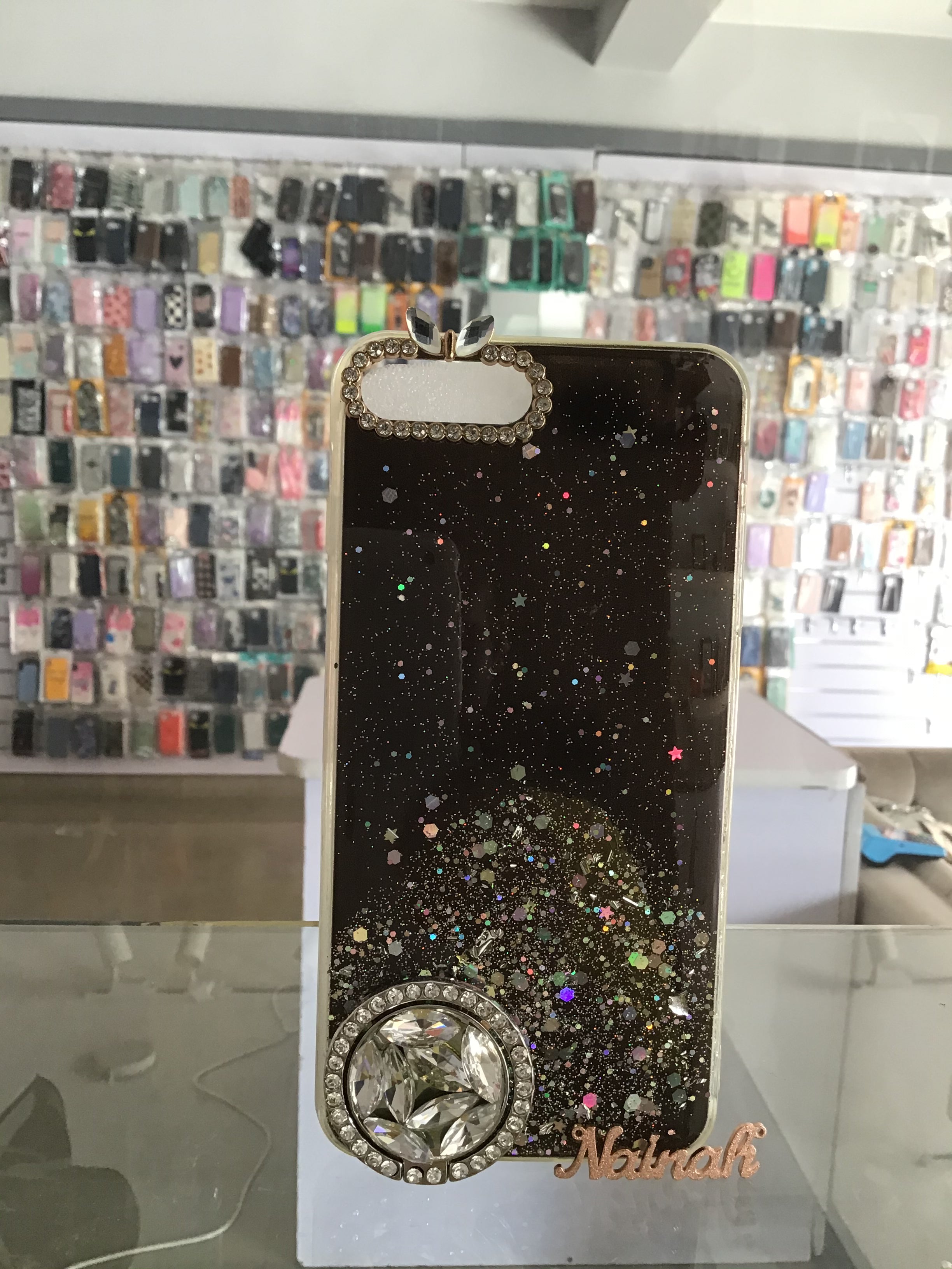 Black Glitter With Rhinestones Grip Grip Case For iPhone 7/8 plus