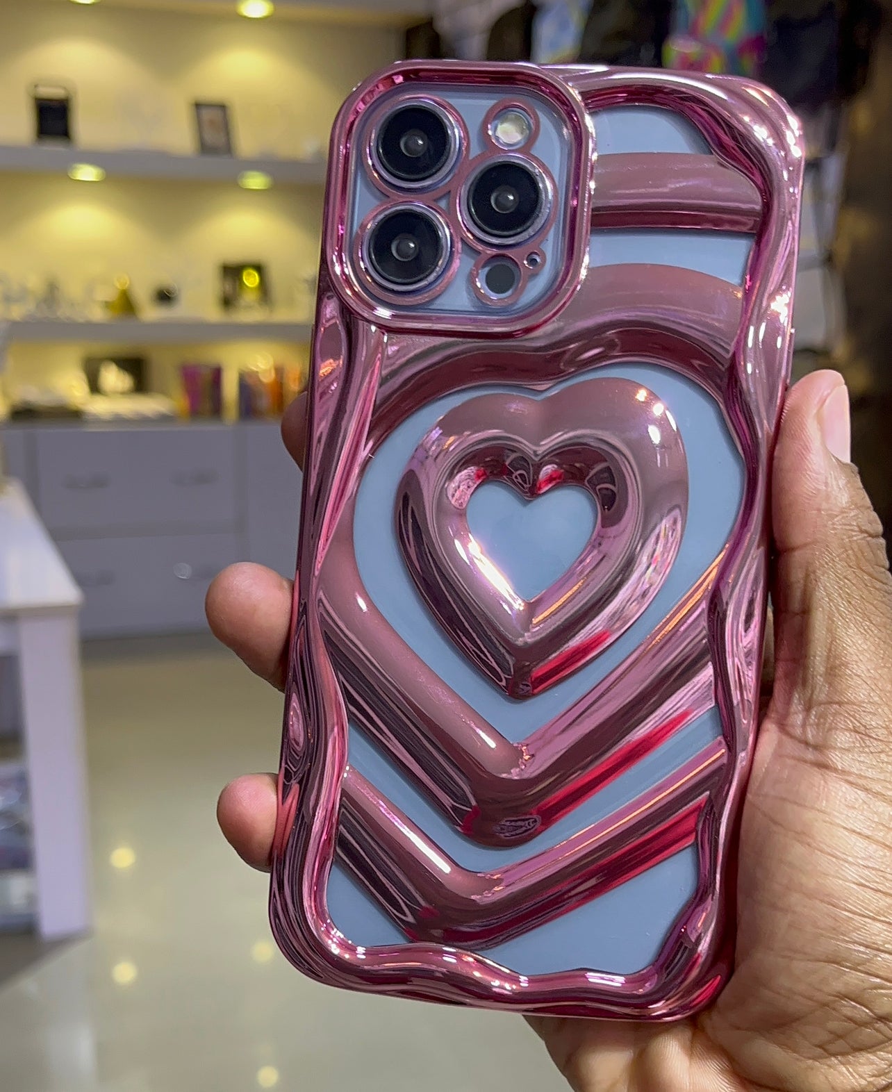 3D Pink Heart Case For iPhones
