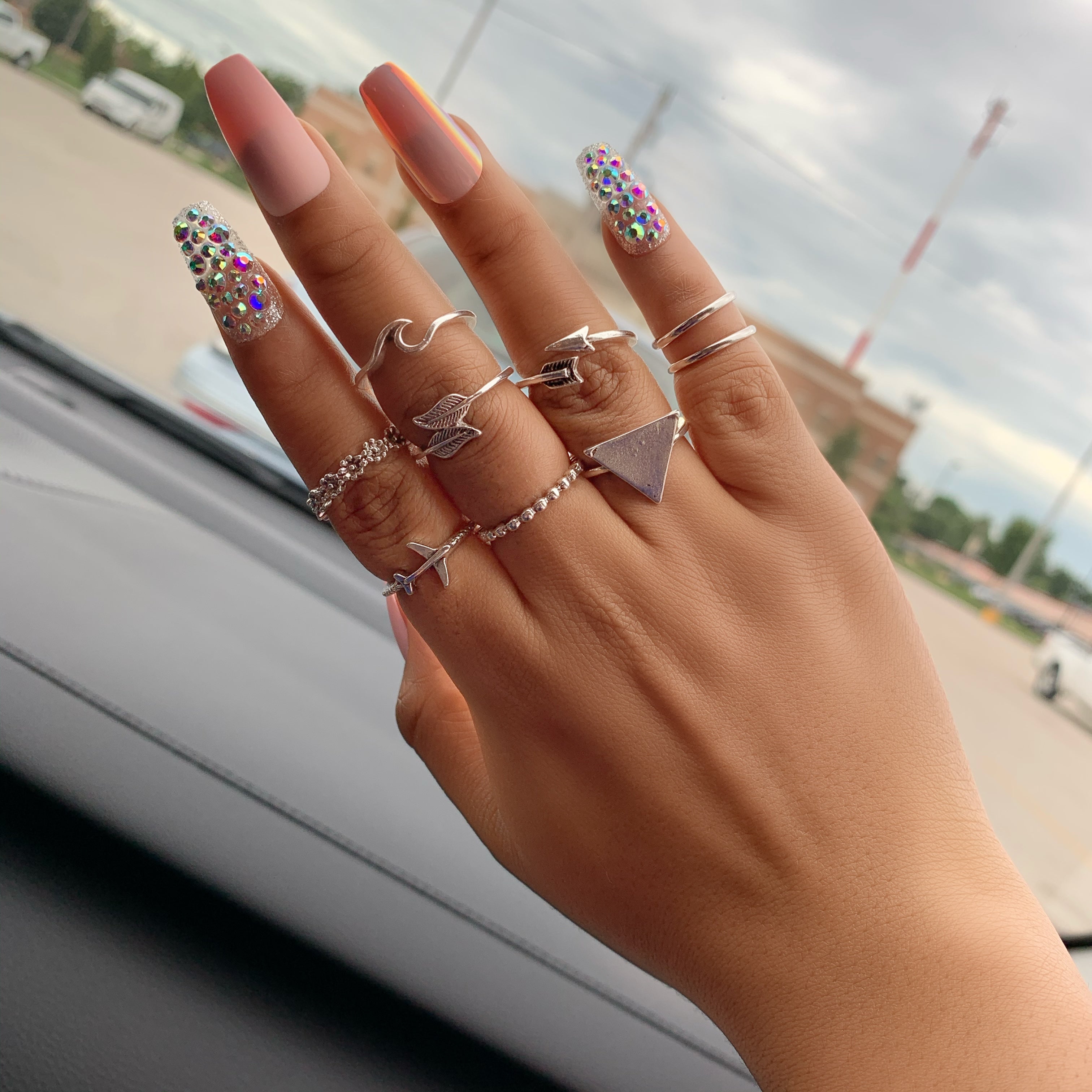 9pc  Silver Stainless Steel  knuckle Rings
