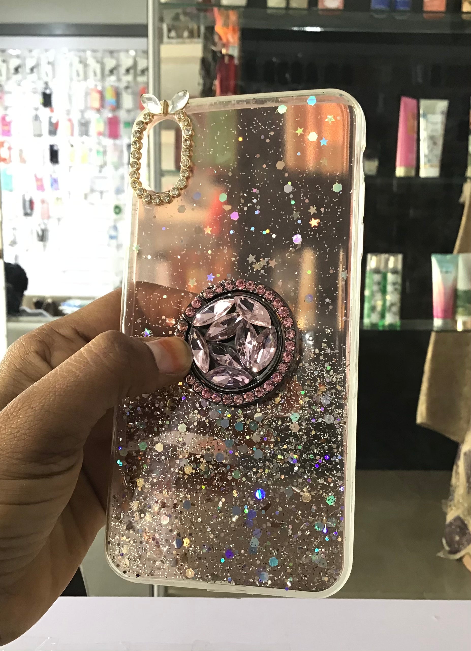 Peach Glitter Luxury With Grip Case For iPhone XS Max