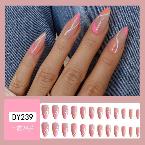 Pink and White Orange Press On Nails