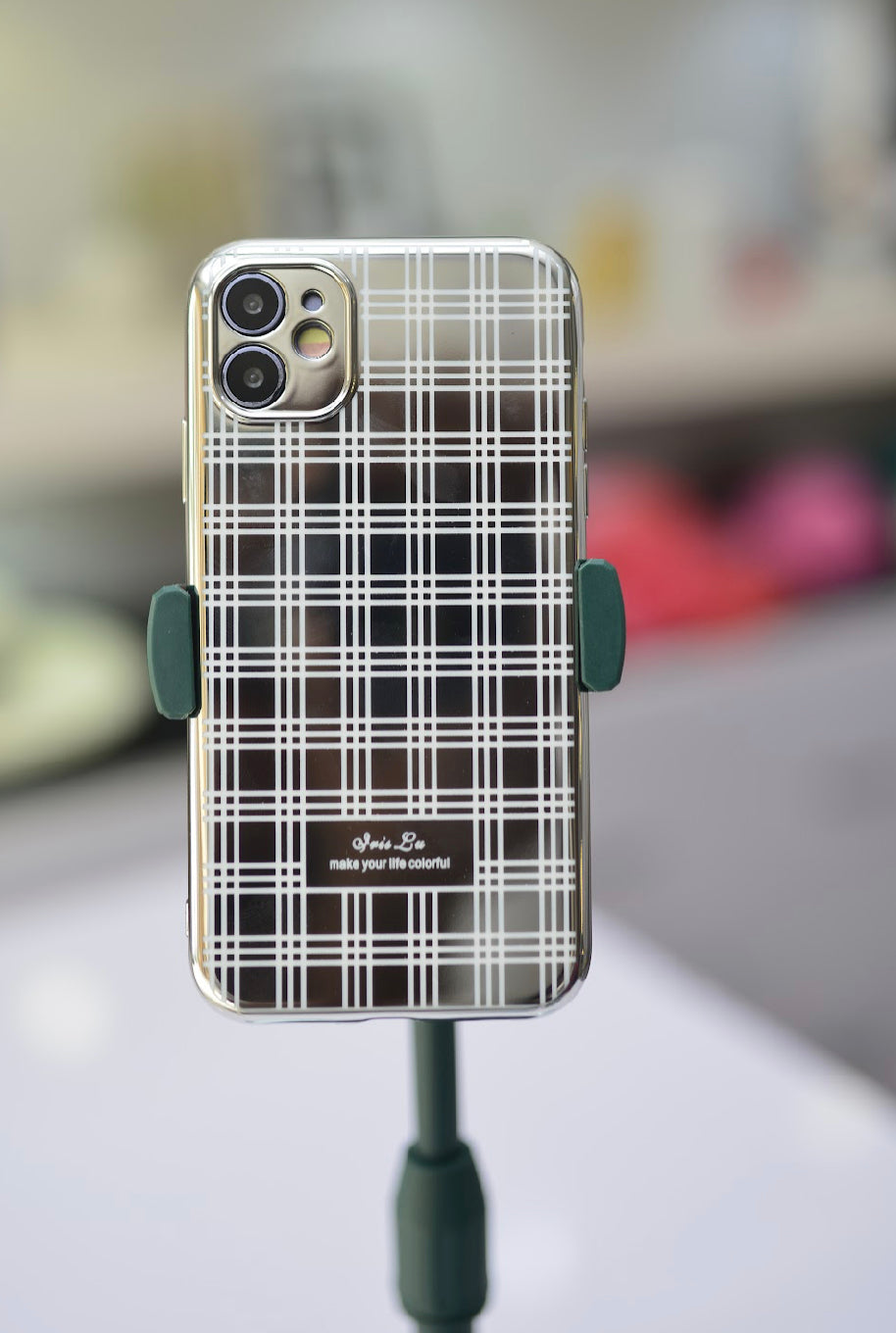 White Grid Silver Case For iPhone 11