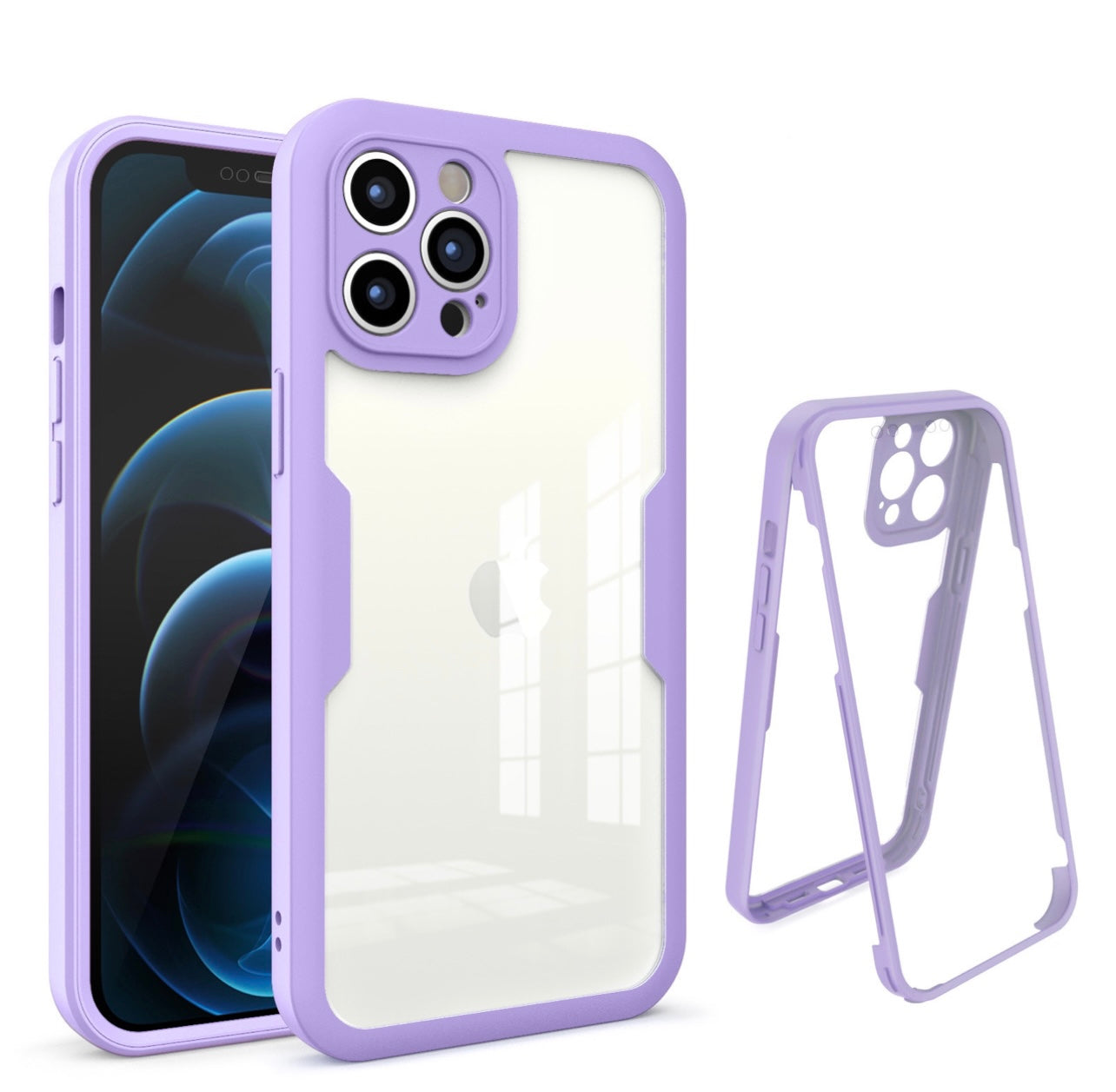 2 in 1 Purple transparent protective cover Case For iPhones