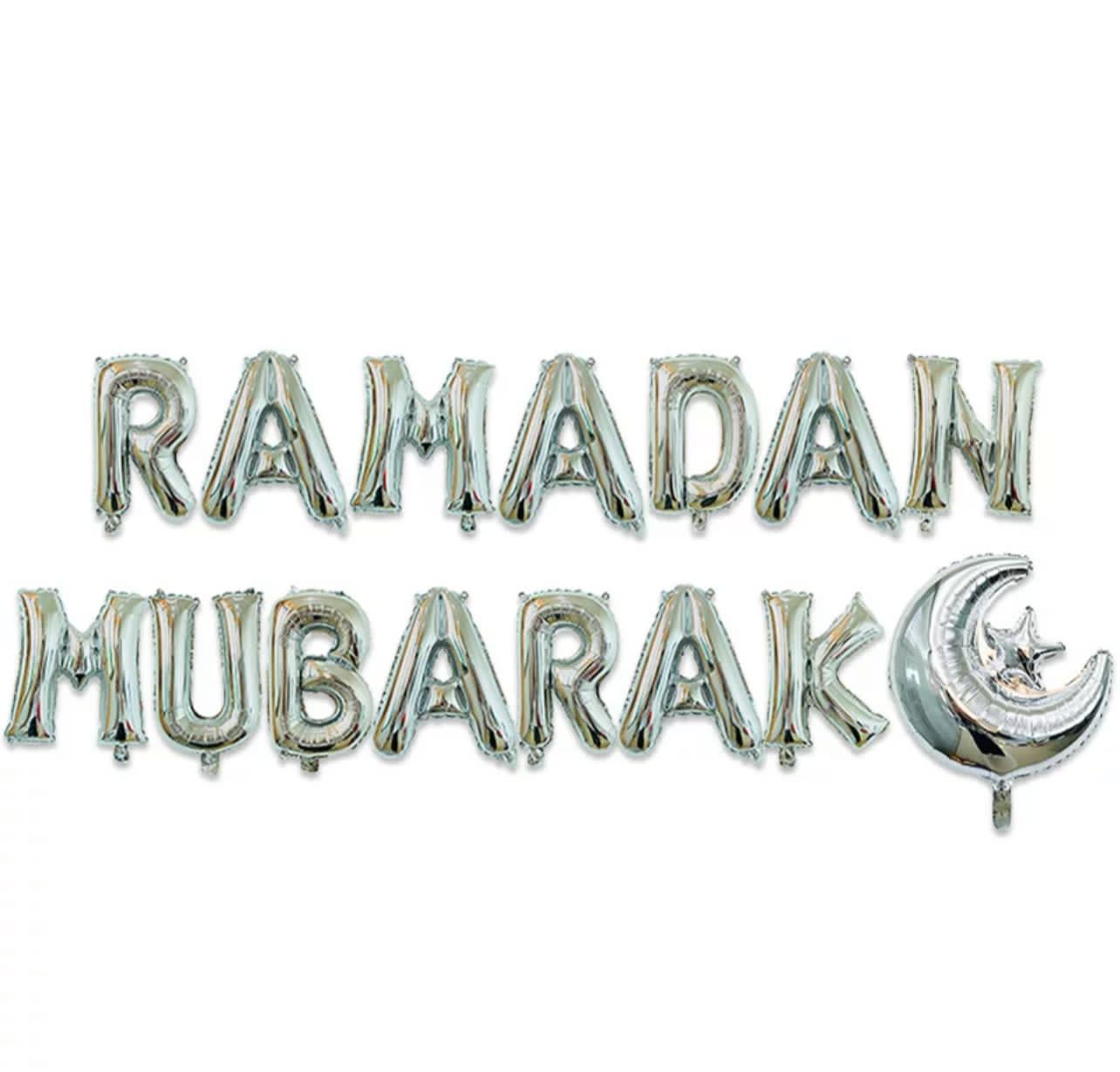 Silver Ramadan Mubarak Foil Balloons
