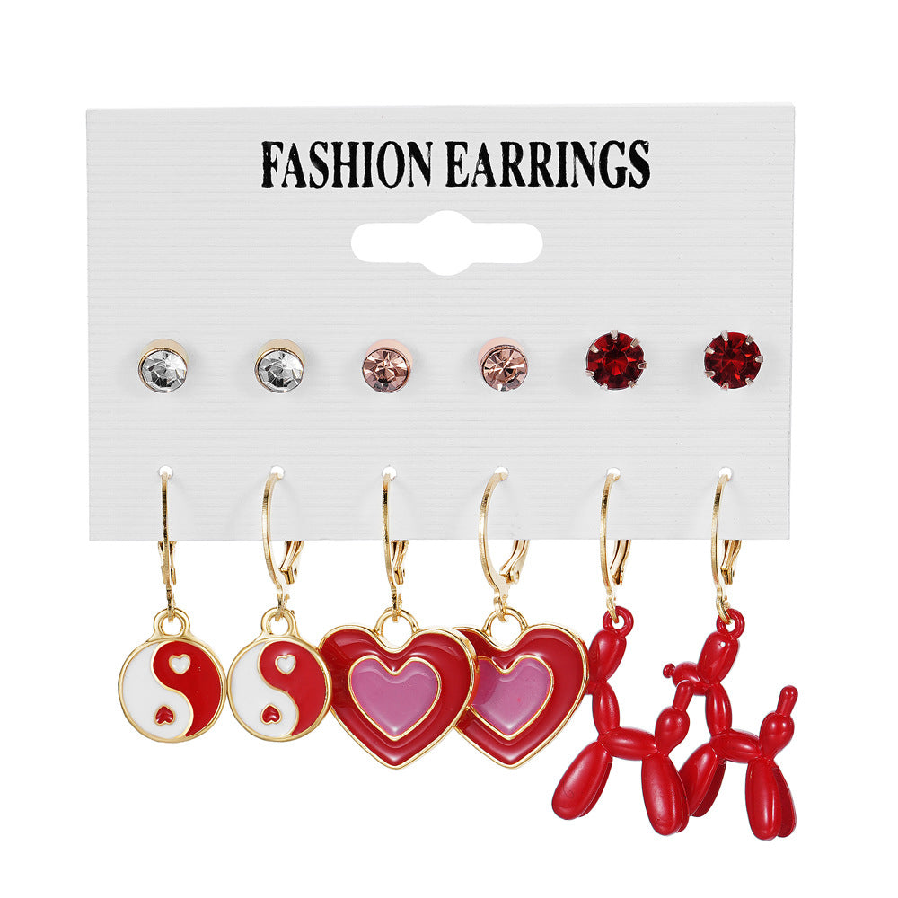 6pc Red Earrings Set