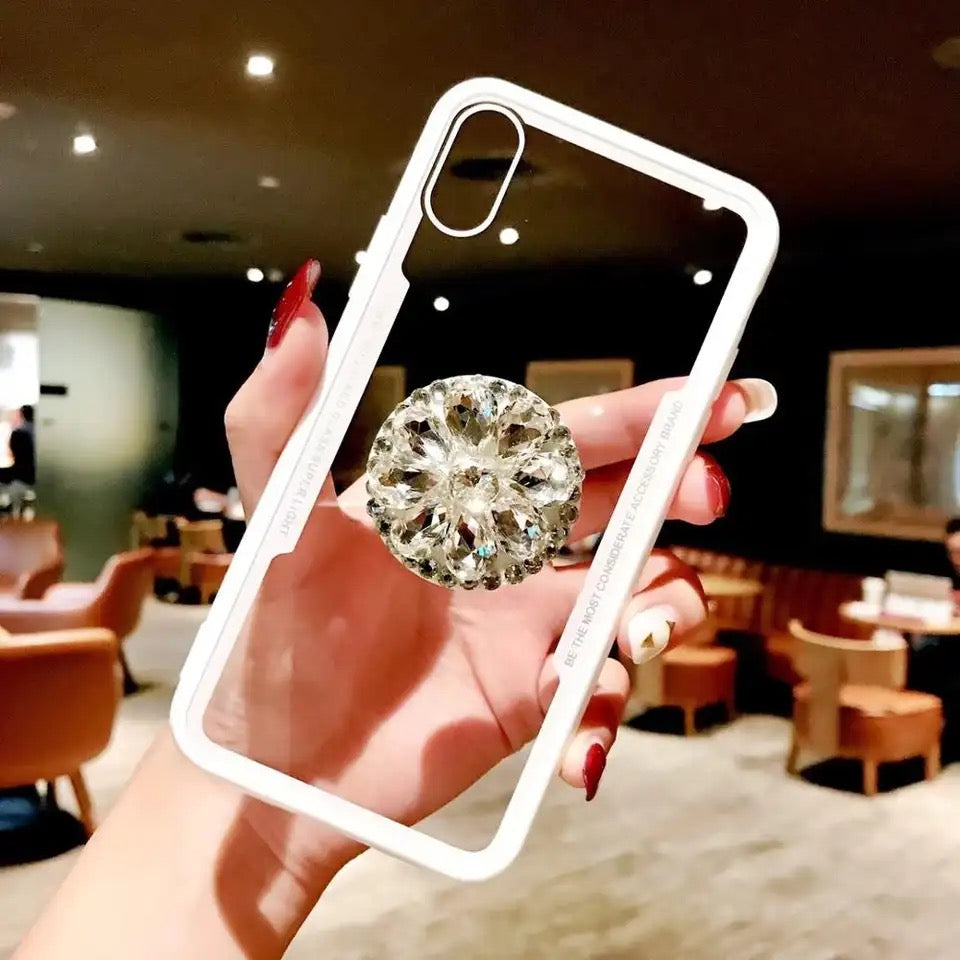White Edge Protective Case With Rhinestones Grip Case For iPhone XS Max