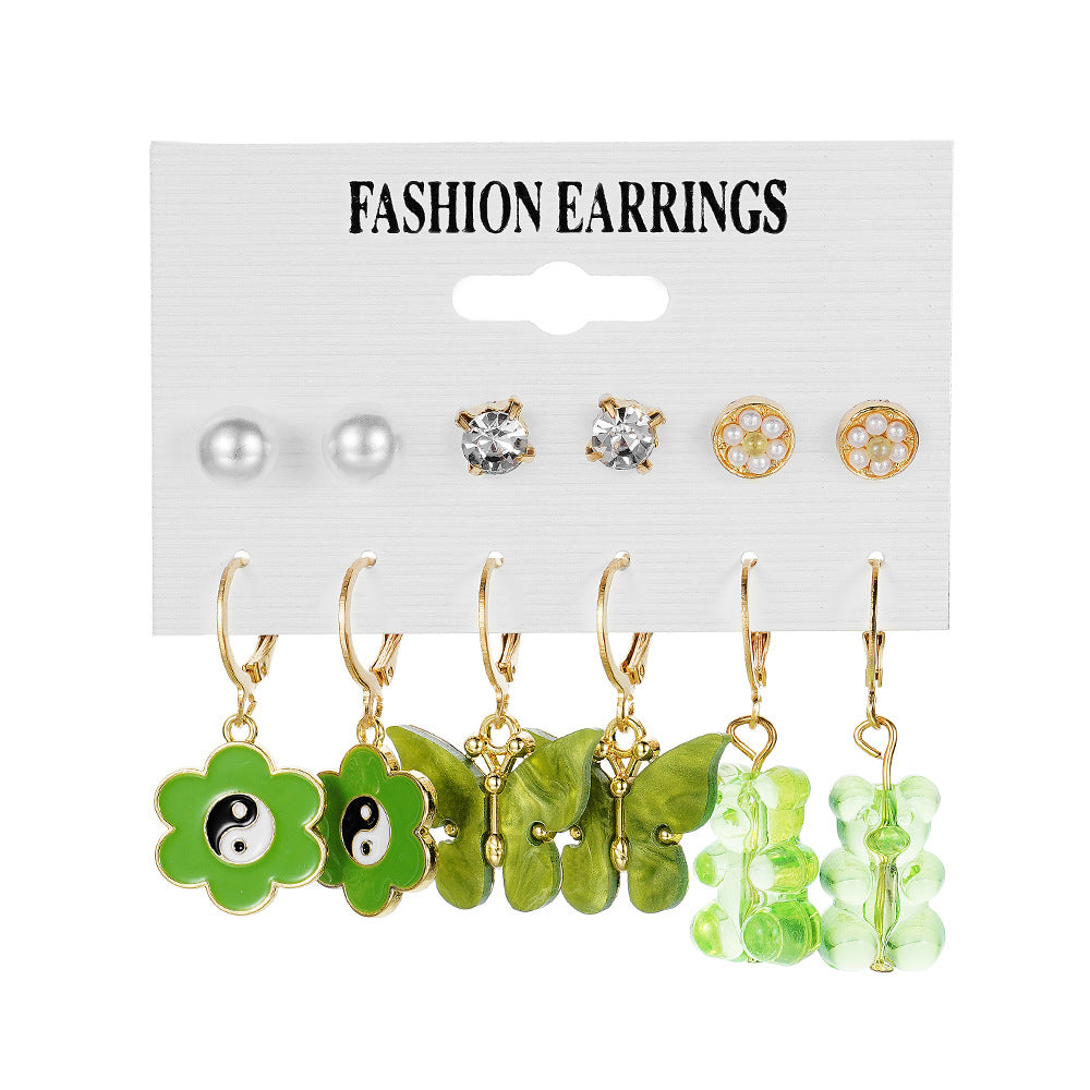 6pc Green Earrings Set